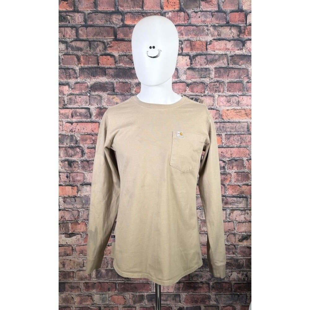 Carhartt FR Force Relaxed Fit Men M Beige Long Sleeve Crew Neck Pocket Tee